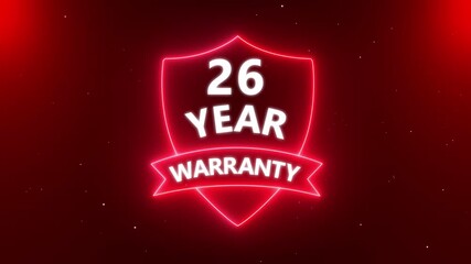 Motion graphics of product warranty animated. 4k video animation. 26 years warranty quality assurance concept. Marketing materials guarantees customer trust quality assurance in promotional.