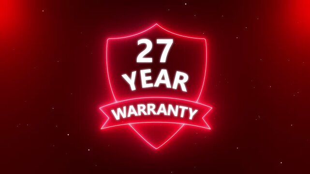 Motion graphics of product warranty animated. 4k video animation. 27 years warranty quality assurance concept. Marketing materials guarantees customer trust quality assurance in promotional.