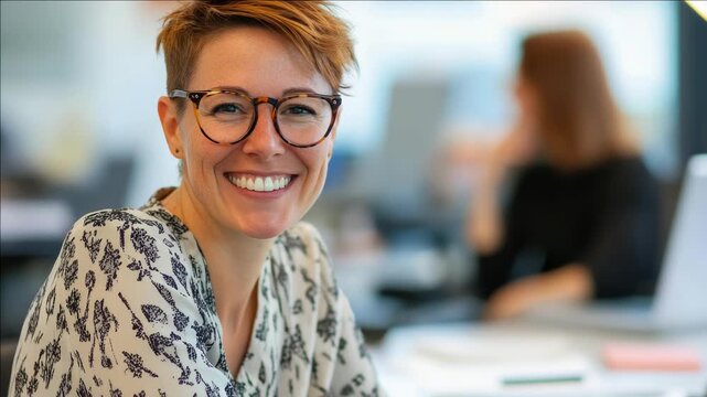 Woman with Glasses Smiling