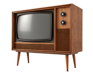 A Retro wooden frame screen cutout and vintage wooden TV box, isolated on a white or transparent background, cut out on PNG, generated AI