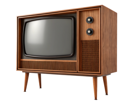 A Retro wooden frame screen cutout and vintage wooden TV box, isolated on a white or transparent background, cut out on PNG, generated AI