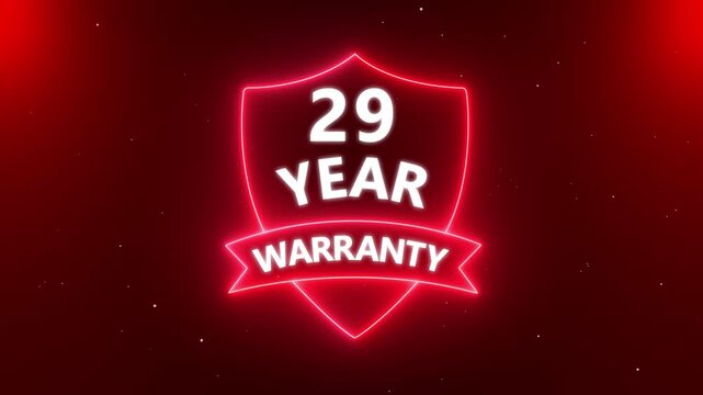 Motion graphics of product warranty animated. 4k video animation. 29 years warranty quality assurance concept. Marketing materials guarantees customer trust quality assurance in promotional.