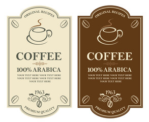 collection of coffee labels isolated on white backgraund