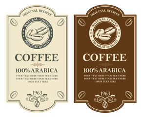 collection of coffee labels isolated on white backgraund