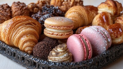Delicious assortment of pastries and cookies arranged elegantly on a decorative platter