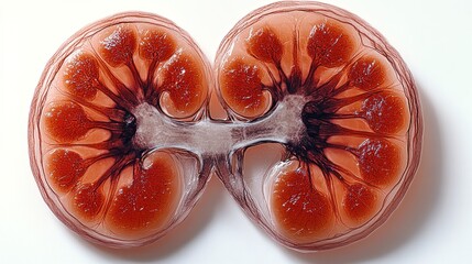 Intricate details of a healthy human kidney showcasing its anatomy and function