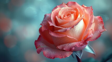 Beautiful pink rose covered in dew drops showcasing nature's delicate elegance at dawn