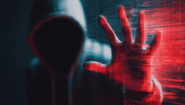 Hacker Attempting To Breach Server Security: Access Denied Hud Or Virtual Interface To Restrict Unauthorized Access To Data.