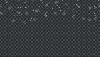 Falling delicate snowflakes and snow on transparent background