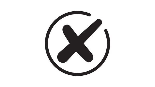 Clean and simple 'delete' icon animation, featuring an X mark appearing on a solid white background for maximum clarity.
