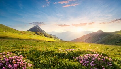 Fototapeta premium Beautiful Grass And Flower Landscape