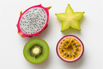 Healthy exotic fruit collection in studio lighting