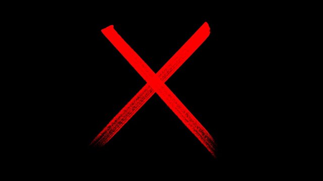 Animated fail stamp or symbol, a bold cross mark motion graphic to emphasize a mistake or unsuccessful attempt.
