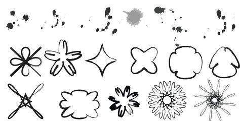 Fototapeta premium Abstract Ink Splatter and Hand-Drawn Floral Geometric Shapes Set for Artistic Design Elements