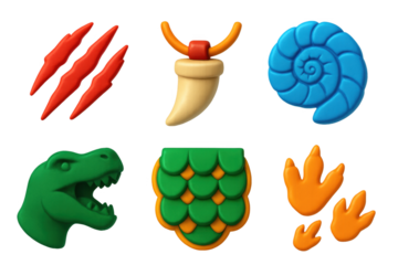 Set of six different animal figurines, including a dinosaur