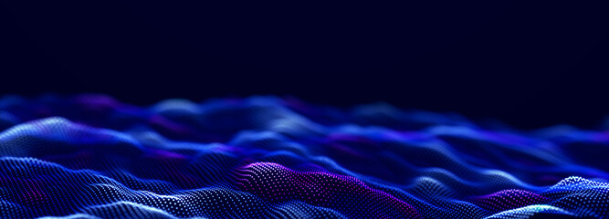 Particle stream. Purple background with many glowing particles. Information technology background. 3d rendering.