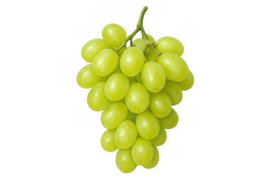 Fresh green grapes bunch, vibrant ripe fruit for healthy eating and natural sweet snacks, transparent background