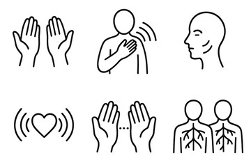 Obraz premium Mirror-Touch Synesthesia Icons. Line style icons of Mirror-Touch Synesthesia: hand reflecting another hand, person touching with