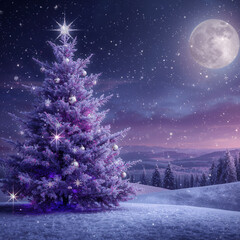 Christmas Night Landscape: Magical Winter Holiday Scene