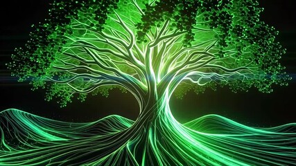 Glowing tree animation background loop for nature videos and eco friendly presentations 