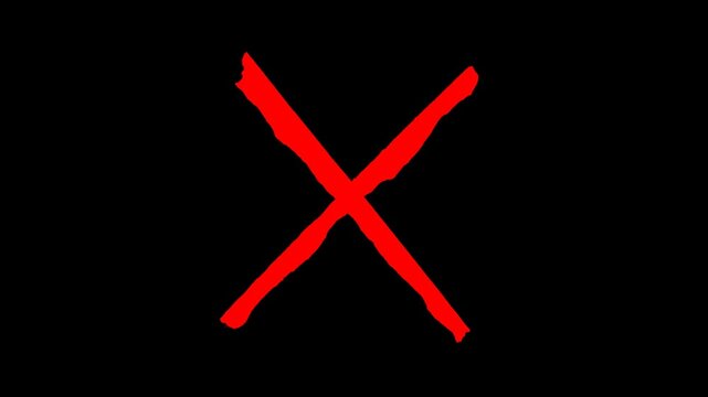 Simple cross mark symbol animation revealing on a transparent background, a perfect motion graphic for indicating errors or wrong answers.
