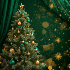christmas tree with golden balls AI 