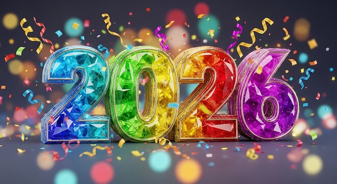 Colorful 2026 New Year Celebration with Confetti and Festive Lights