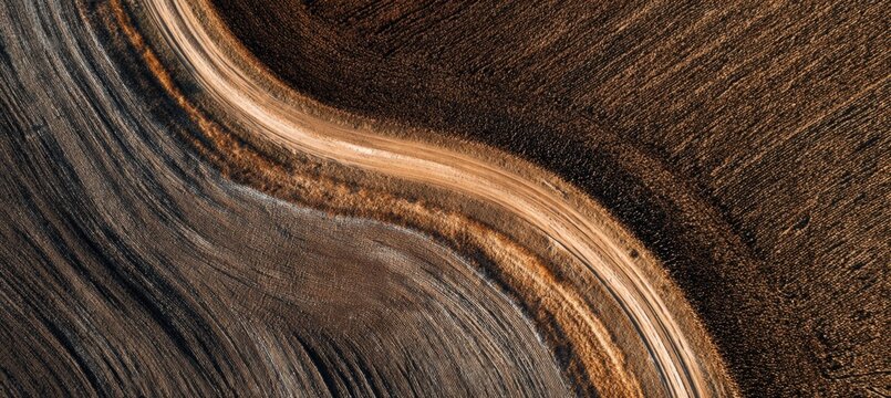 Aerial View of Tractor Tire Tracks in Harvested Cornfield with Natural Textures