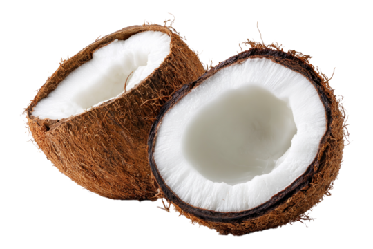 Coconut Cut in Half Showing White Inner Flesh and Natural Shell
