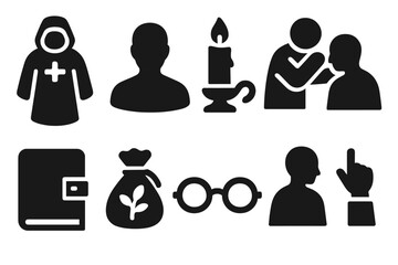 Medieval Medical Icons. Solid style icons of medieval medical diagnosis: Physician&rsquo;s Robe, Patient Silhouette, Candle Light,
