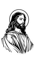 Jesus Christ face vector illustration head portrait isolated graphic sketch christian catholic icon jesus on cross faith religion savior art design silhouette sstkchristmas illustration