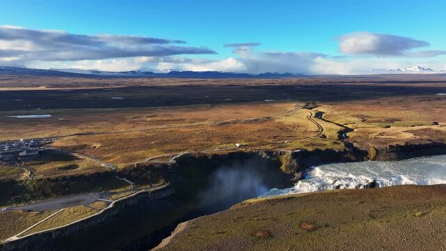 Aerial view of the Gullfoss falls - waterfall in Iceland