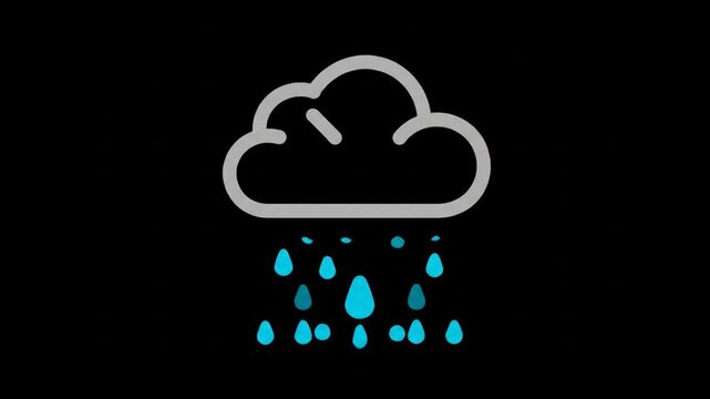 Weather forecast icon with cloud and rain drops on black background