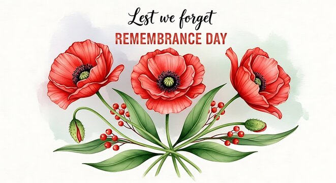 Remembrance day poppies watercolor banner
