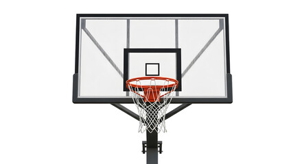Basketball hoop with orange rim and white net against a white transparent background isolated on a transparent background