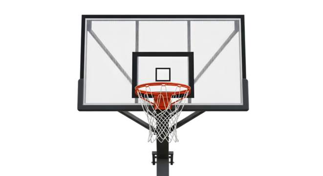 Basketball hoop with orange rim and white net against a white transparent background isolated on a transparent background - Powered by Adobe