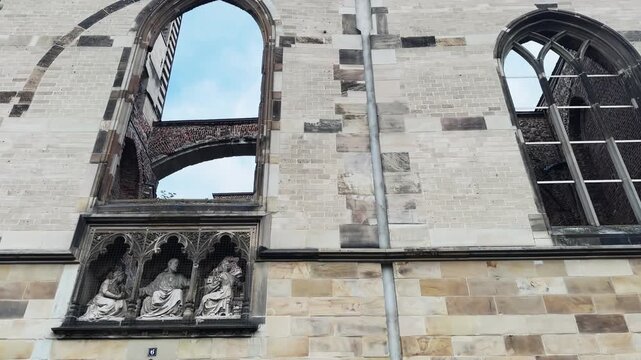 Old St. Alban church was destroyed in World War II and left in ruins to remind of horrors of war
