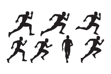 Running silhouettes depicting action movement speed and fitness