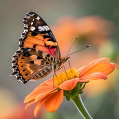 Butterfly on a colorful flower in the garden