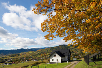 Colorful rural mountain landscape in autumn