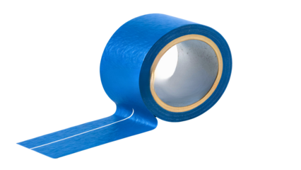 Blue painter s tape roll isolated PNG on transparent background, adhesive masking tape for home improvement and DIY projects
