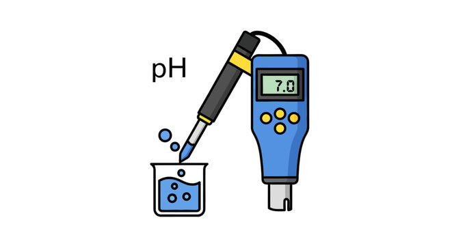 Digital ph meter testing chemical solution with modern flat design
