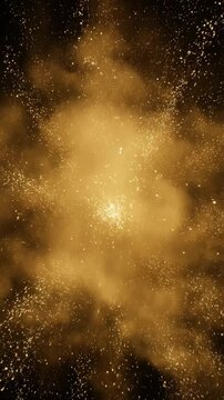 Extremely slow motion explosion of fine golden luminous dust particles radiating outward in a massive detailed cloud of light power source, slow-mo, slow motion explosion