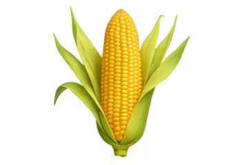 Corn cob with green husks, a sweet maize staple, fresh vegetable illustration, natural agricultural food element on transparent background