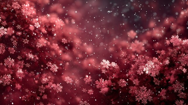 Falling Red Snowflakes and Bokeh Lights in a Dark Winter Scene image photo