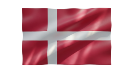 Waving denmark flag with red background and white nordic cross