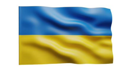 Waving ukrainian flag with blue and yellow stripes on white background