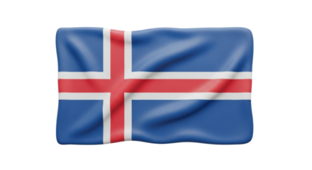 Waving icelandic flag with blue, red, and white colors