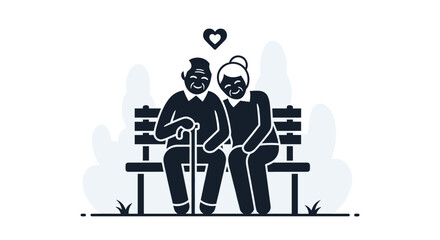 Lovely senior couple sitting on park bench in peaceful retirement enjoying a beautiful day full of love and happiness perfect for family and lifestyle designs, Generative AI.