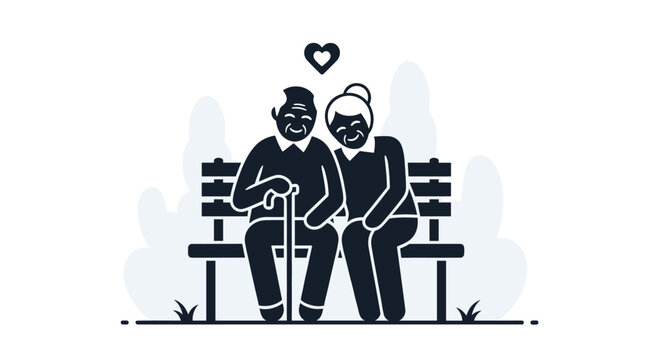 Lovely senior couple sitting on park bench in peaceful retirement enjoying a beautiful day full of love and happiness perfect for family and lifestyle designs, Generative AI.